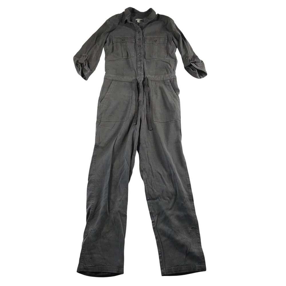 Sundance Womens XS Gray Lyocell Utility Boiler Suit Jumpsuit Roll Tab Sleeves